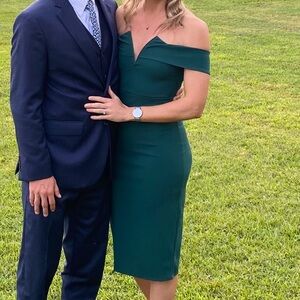 Lulu's off the shoulder Dark Green Dress